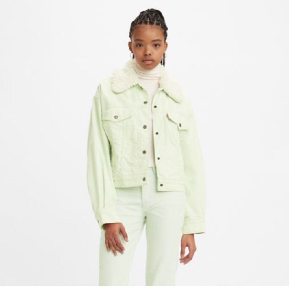 Levi's Women's Sherpa Baby Baggy Trucker size XL Mint Green / Meadow Mist